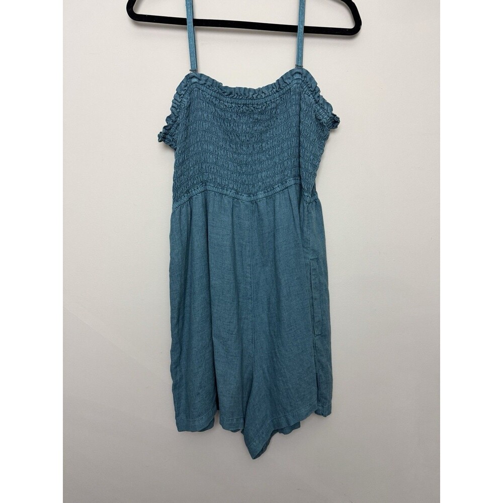 Anthropologie Pilcro Linen Romper Womens Large Blue Sleeveless Ruched One Piece - Picture 3 of 6